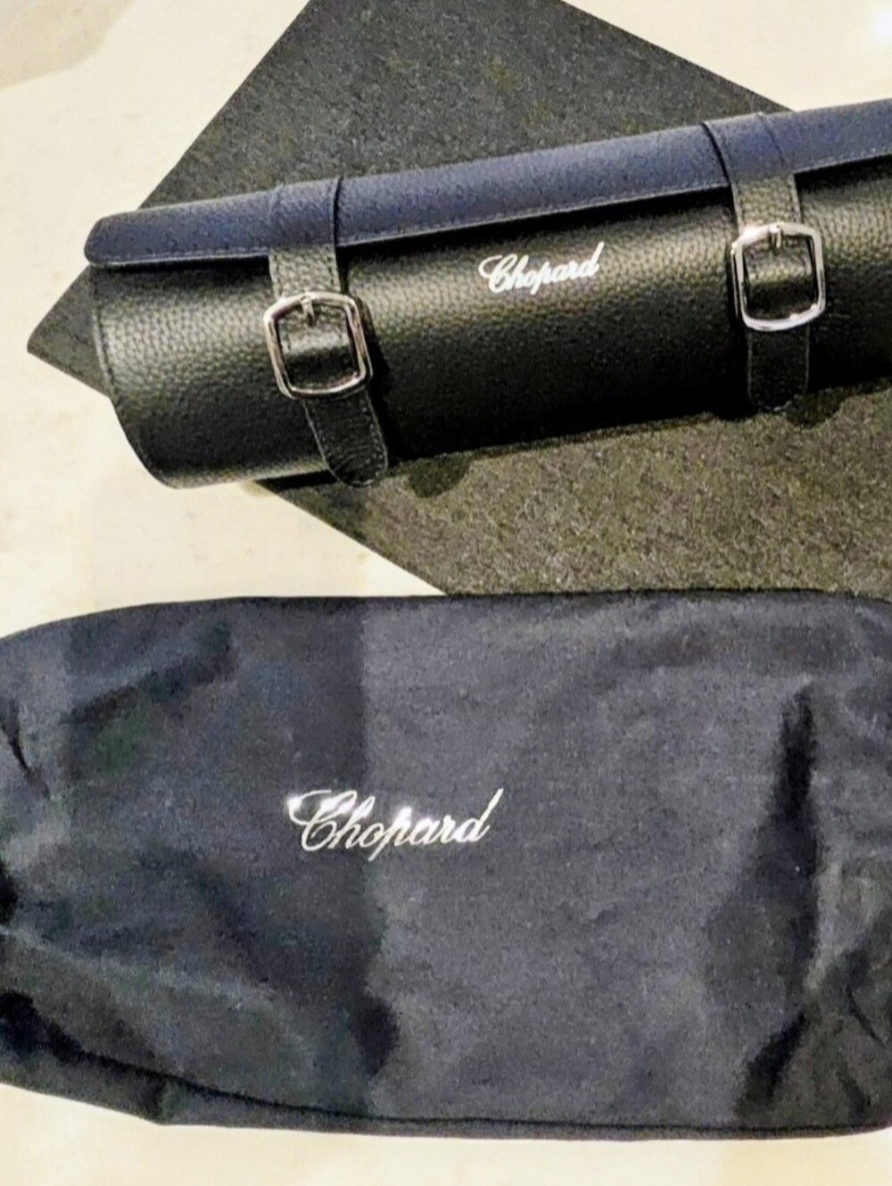 Chopard Blue Leather Watch Case. Up To 3 Watches